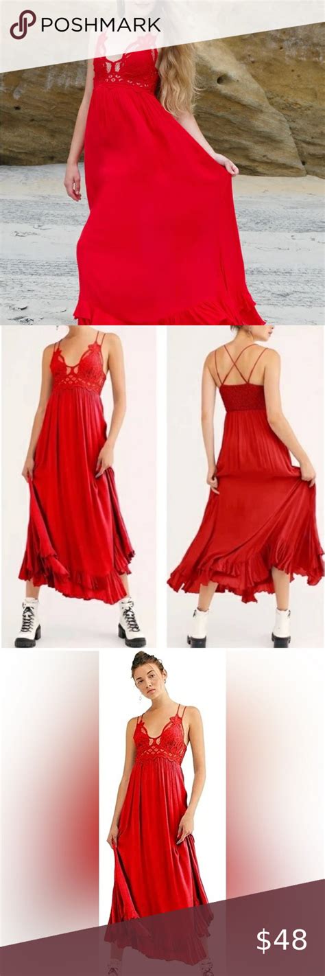 Free People Adella Maxi Slip Bright Red