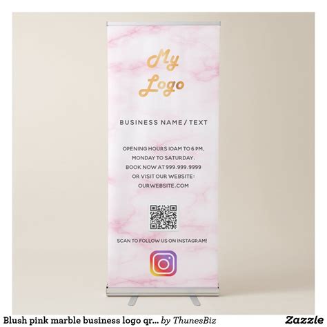 Blush Pink Marble Business Logo Qr Code Instagram Retractable Banner