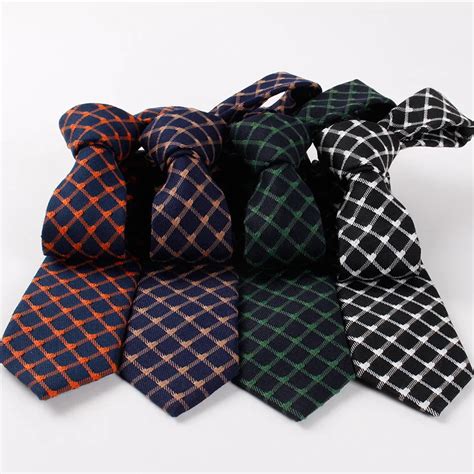 Tieset Casual Cotton Linen Ties For Men 6cm Slim Skinny Narrow Plaid