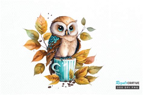 Watercolor Cute Owl With A Cup Clipart Graphic By Regulrcrative