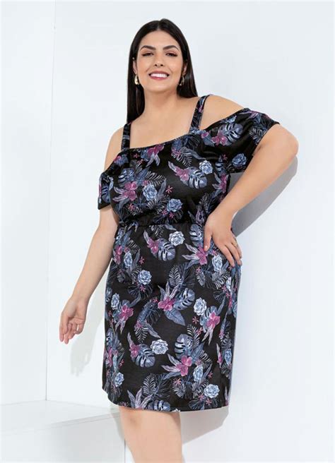 Vestido Floral Preto Ciganinha Plus Size Marguerite