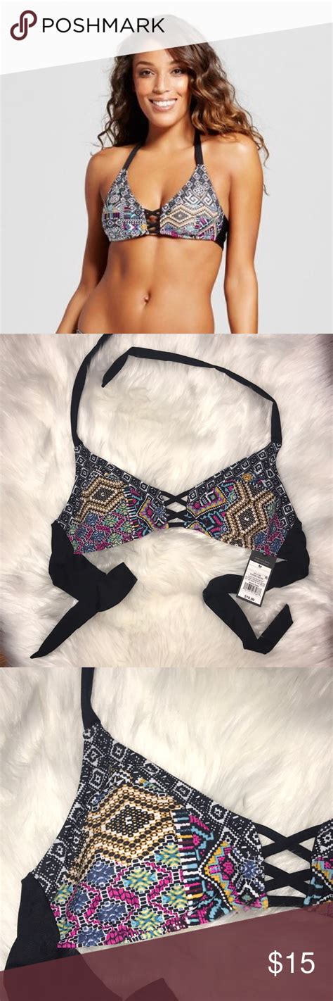 Nwt Mossimo Strappy Front Bikini Top Multi Color Bikini Tops Black