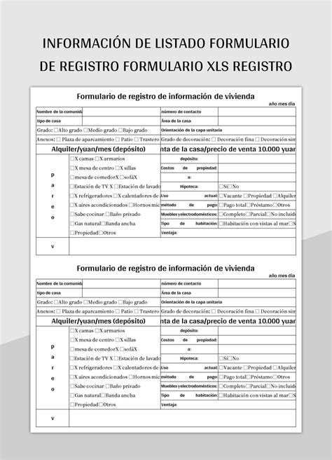 Plantilla De Excel Información De Listado Formulario De Registro