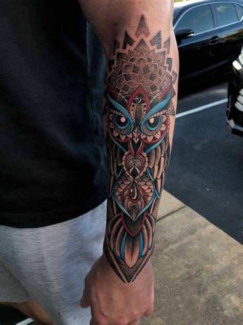 Owl Tattoo In Wrist Tattoos For Guys Symmetrical Tattoo Cool