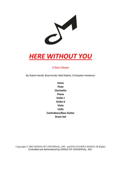 Here Without You Arr Marek Czekala By 3 Doors Down Sheet Music For