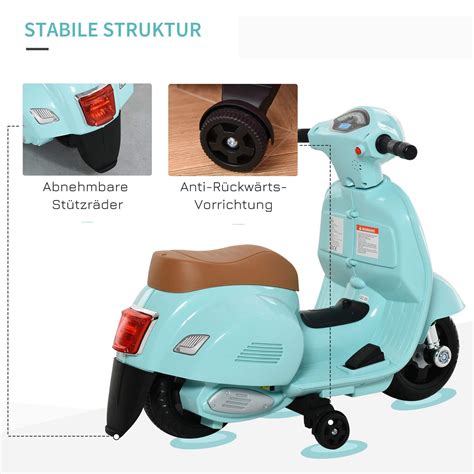 Elektro Kindermotorrad Vespa mit Stützrädern türkis