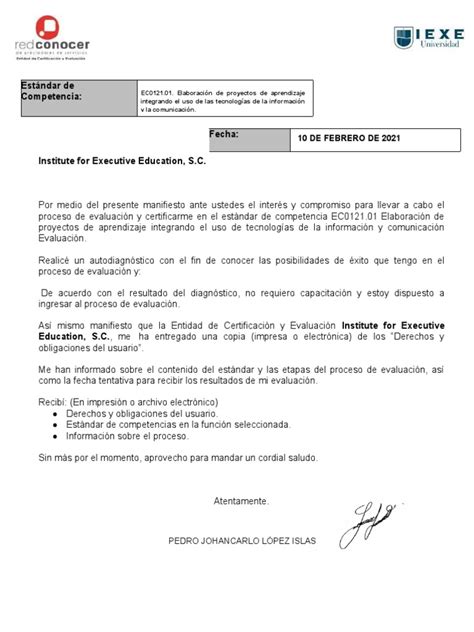 Ejemplo Carta De Solicitud De Evaluación Pdf