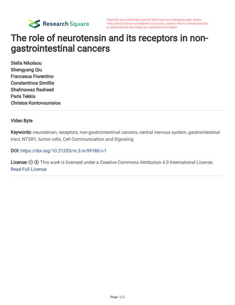 Pdf The Role Of Neurotensin And Its Receptors In Non Gastrointestinal