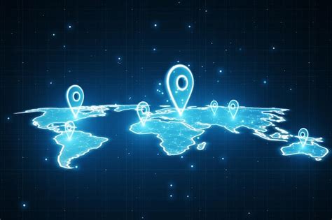 Mapa brillante con pines de ubicación sobre fondo azul borroso gps y