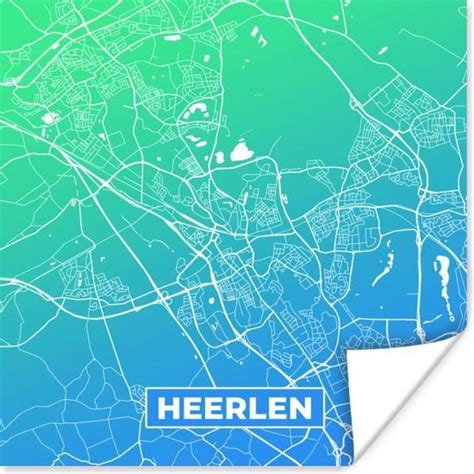 Poster Stadskaart Heerlen Nederland Blauw 100x100 Cm XXL