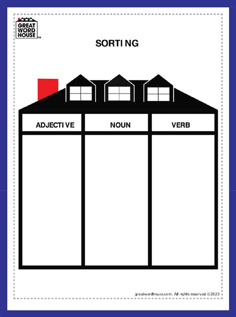 Sorting 3 Adjective Noun Verb Great Word House