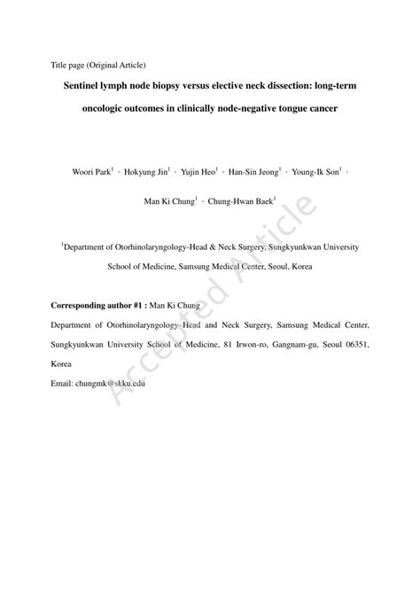 Pdf Sentinel Lymph Node Biopsy Versus Elective Neck Dissection Long