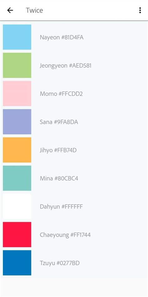 Twice Member Hex Colors Twice Amino