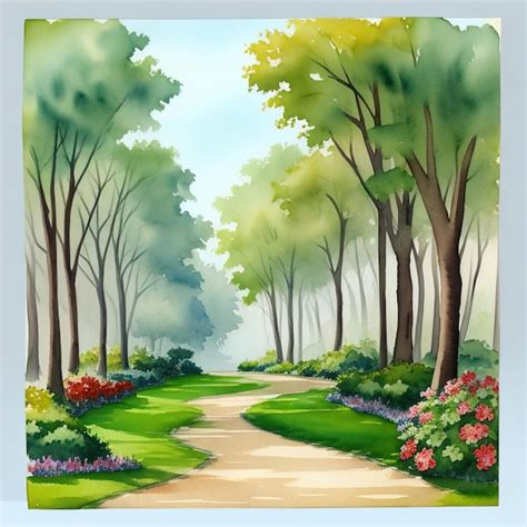 Premium Photo | Watercolor painting of a park