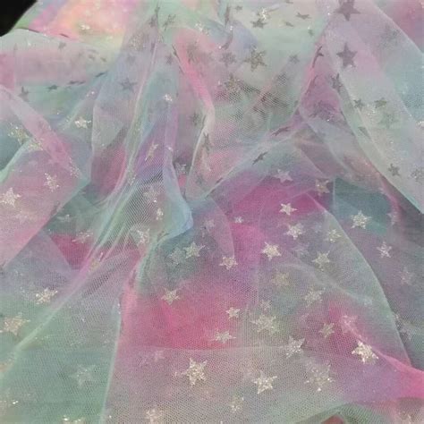 Rainbow Star Lace Fabricstar Sequins Tulle Lace Fabric By The Etsy