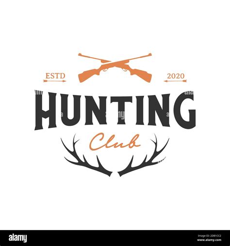 Vintage Retro Crossed Air Rifle And Deer Antlers For Hunting Logo