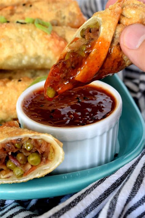 Vegetarian Spring Rolls With Chinese Sweet And Sour Dipping Sauce