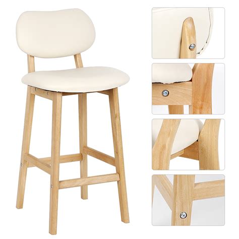 Lot De Tabourets De Bar Beige De Haute Qualit Pieds En Bois Hauteur