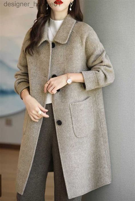 Womens Wool Blends Korean Woolen Coat For Women Slim Coat Single