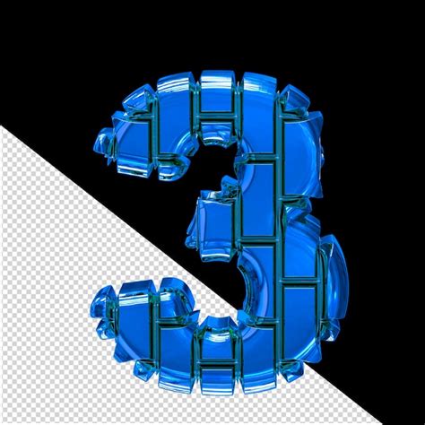 Symbole 3d Fait De Briques Verticales Bleues Numéro 3 PSD Premium