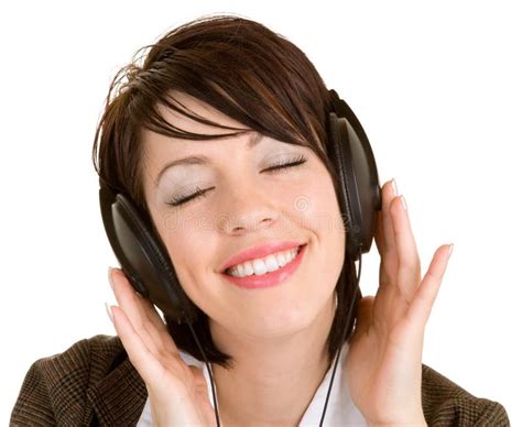 Lady Listening To Music With Headphones Stock Photo Image Of Listener