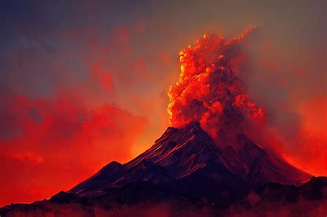 Premium Photo A Large Volcano Erupting Hot Lava And Gases Into The