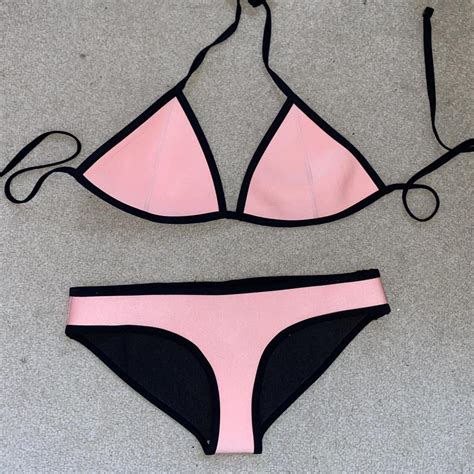 Pink And Black Neoprene Genuine Triangl Bikini Top Depop