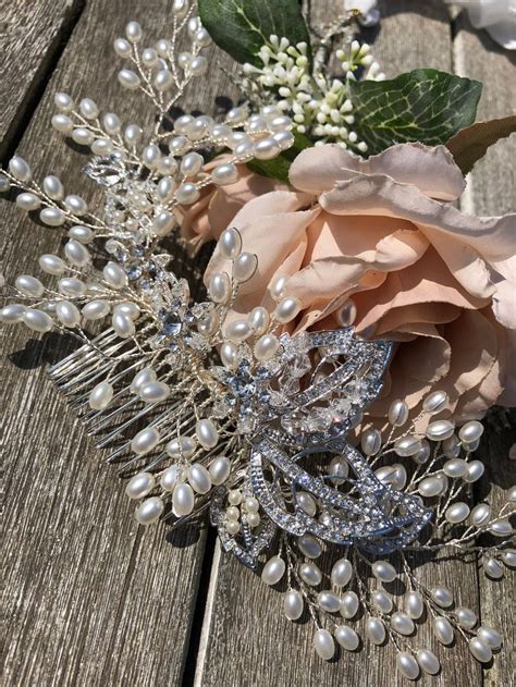 Stunning Handmade Elegant Ivory Pearl And Diamante Wedding Hair Comb