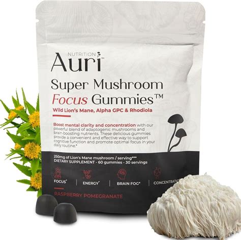 Auri Super Mushroom Focus Gummies Wlions Mane Alpha Gpc Rhodiola