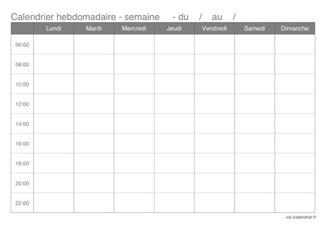 Semainier calendrier hebdomadaire à imprimer