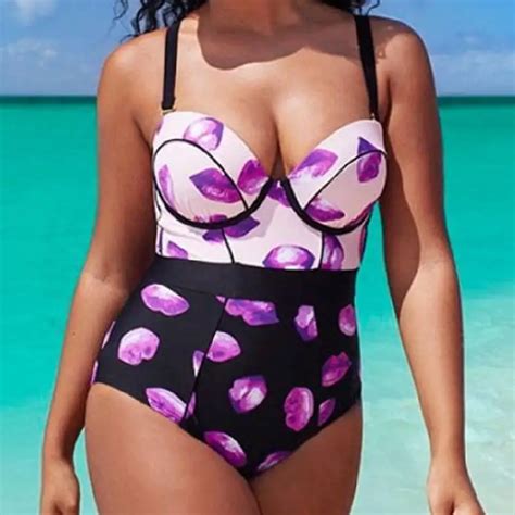 Bonitakinis Push Up Swimsuits Lips Printed Swimwear For Women 3xl Plus Size Bodysuit Swim