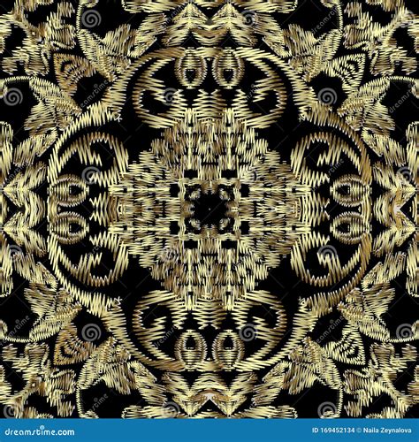 Tapestry Gold Baroque 3d Seamless Pattern Embroidery Ornamental Vector