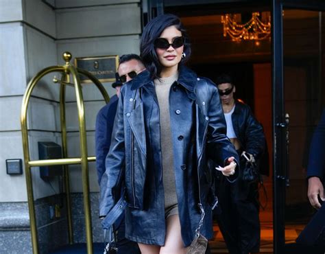 Kylie Jenner Wears Micro Mini Dress And Black Coat In Nyc