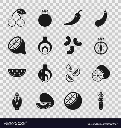 Set Carrot Kiwi Fruit Tomato Hot Chili Pepper Vector Image