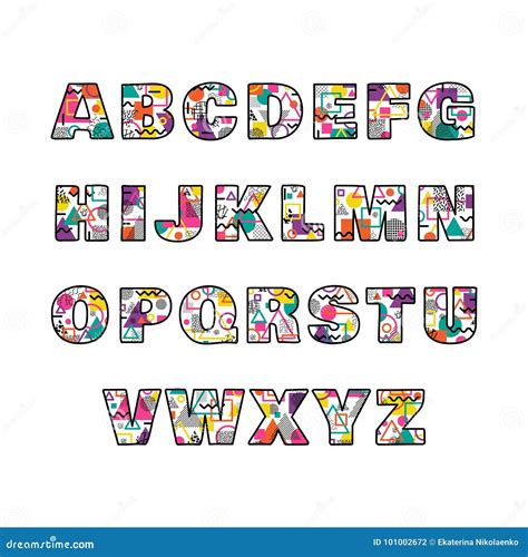 Uppercase Alphabet In Memphis Style Colorful Decorative Geometric Font