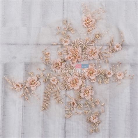 Pearled 3d Flowers Colored Lace Applique Oneyard