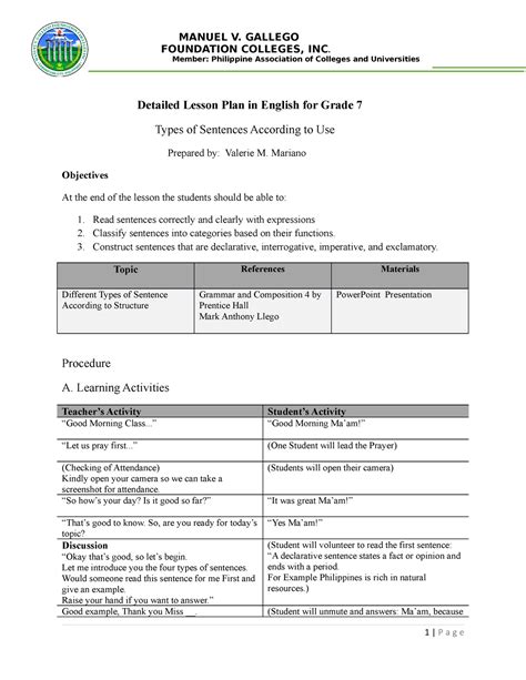 Detailed Lesson Plan In English For Grade 7 FOUNDATION COLLEGES INC