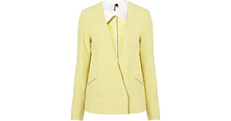 Topshop Coord Collarless Blazer In Yellow Lyst