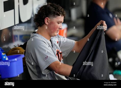 Detroit Tigers Starting Pitcher Reese Olson Sits In The Dugout After