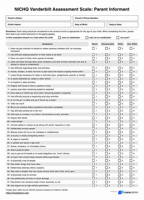 The Nichq Vanderbilt Assessment Scale For Teachers Example Free Pdf