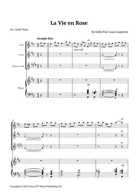 La Vie En Rose arr André Nusa by Edith Piaf Sheet Music for