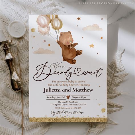 4x6 5x7 EDITABLE Teddy Bear Baby Shower Invitation Boy Baby Shower