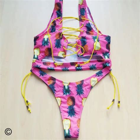 Style Africain Ananas Bikini Pour Big Boob Femmes Lacent Maillots De