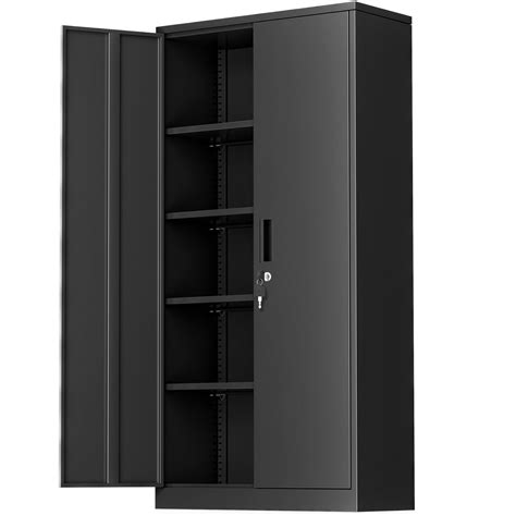 Greenvelly Metal Garage Storage Cabinet with Locking Doors, Black 72 ...