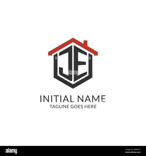 Initial Logo Je Monogram With Home Roof Hexagon Shape Design Simple