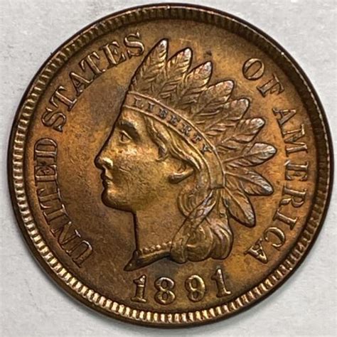 1891 RB Red Brown Indian Head Cent Brilliant Uncirculated BU Coin