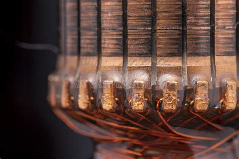 Copper Commutator Bar Of The Electric Motor Close Up Stock Image