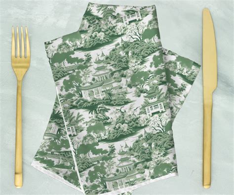 Green And White Chinoiserie Pattern Napkins Chinoiserie Dinner Napkins