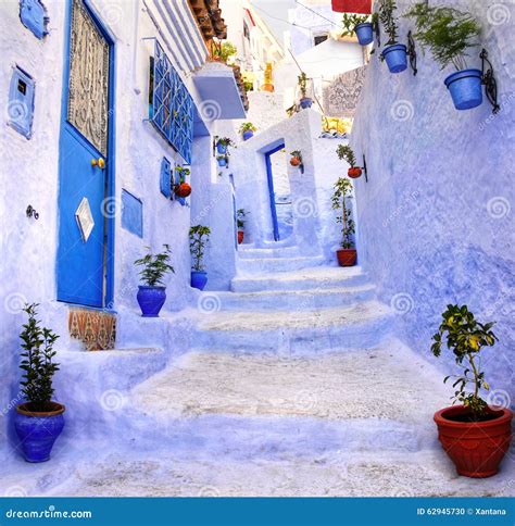 Street In The Blue City Chefchaouen Morocco Stock Photo Image Of