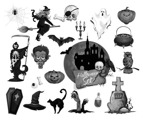 Vector scary icons for Halloween party holiday 13055811 Vector Art at ...